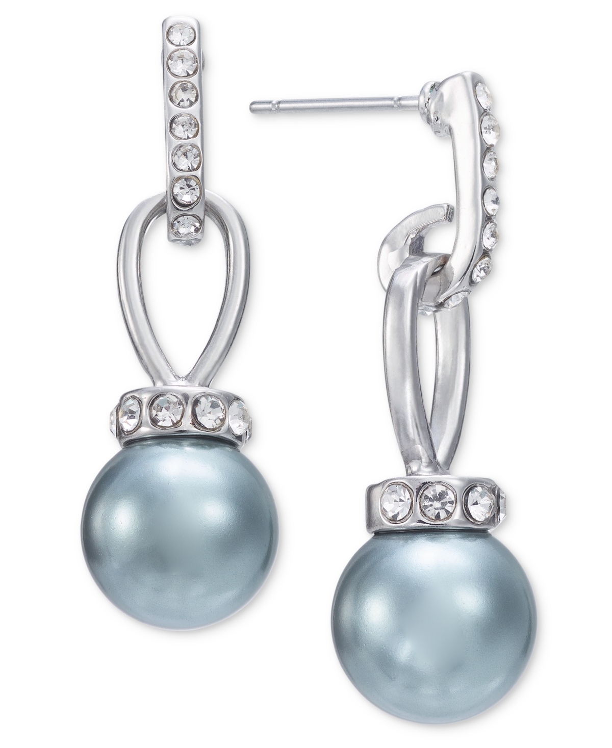 Silver-Tone Pave & Color Imitation Pearl Drop Earrings, Created for Macy's - Multi