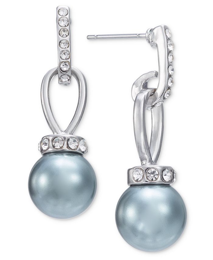 Charter Club SilverTone Pavé & Color Imitation Pearl Drop Earrings, Created for Macy's Macy's