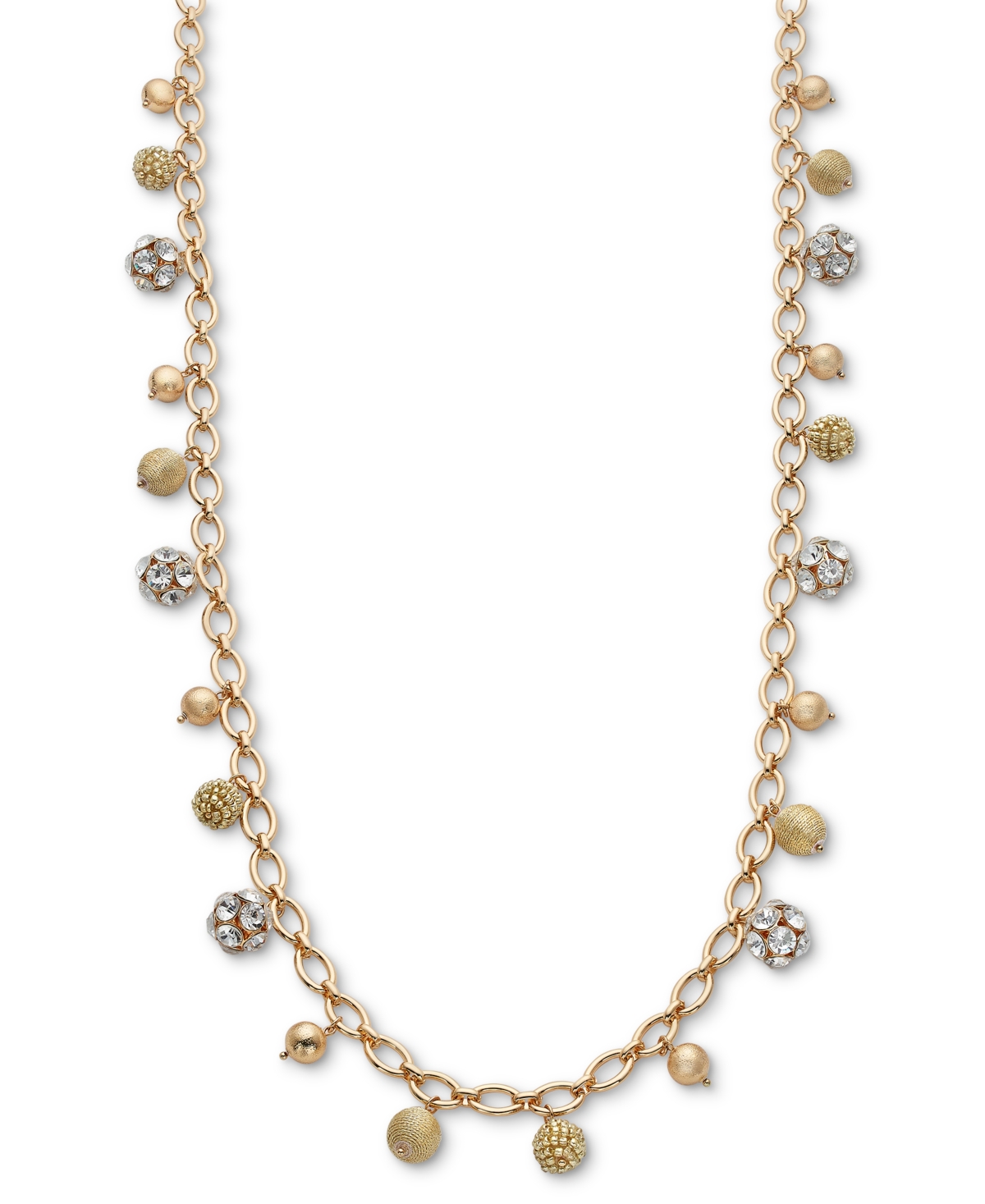 Shop Inc International Concepts Gold-tone Crystal & Thread-wrapped Bead Charm Necklace, 36" + 3" Extender, Created For Macy's