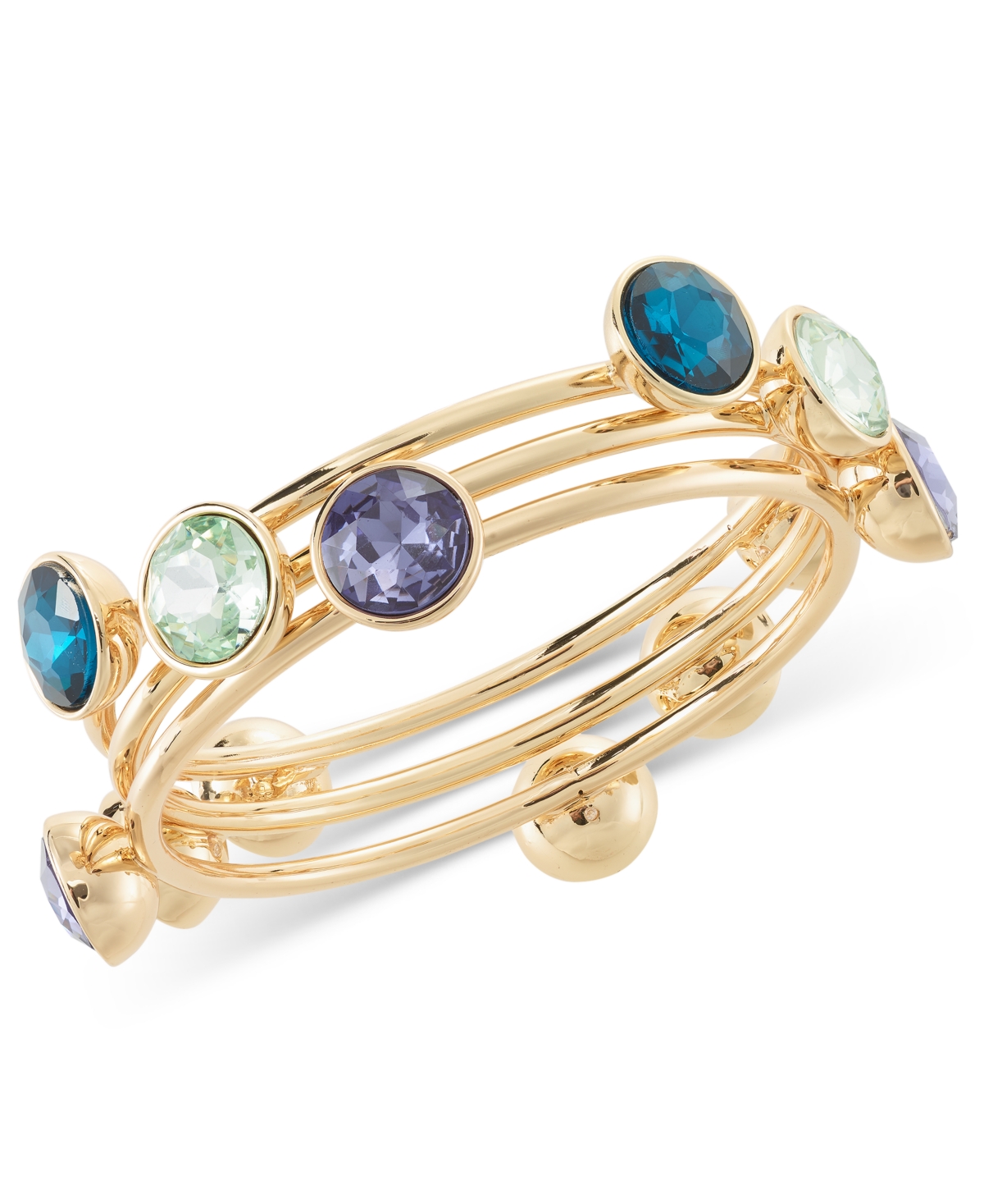 Shop Inc International Concepts Gold-tone 3-pc. Set Multicolor Crystal & Stone Bangle Bracelets, Created For Macy's