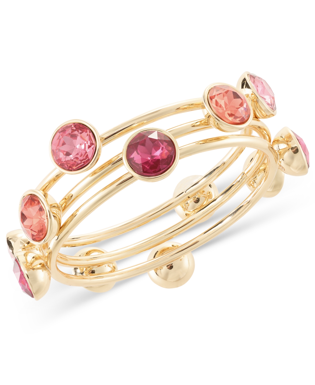 Shop Inc International Concepts Gold-tone 3-pc. Set Multicolor Crystal & Stone Bangle Bracelets, Created For Macy's In Pink