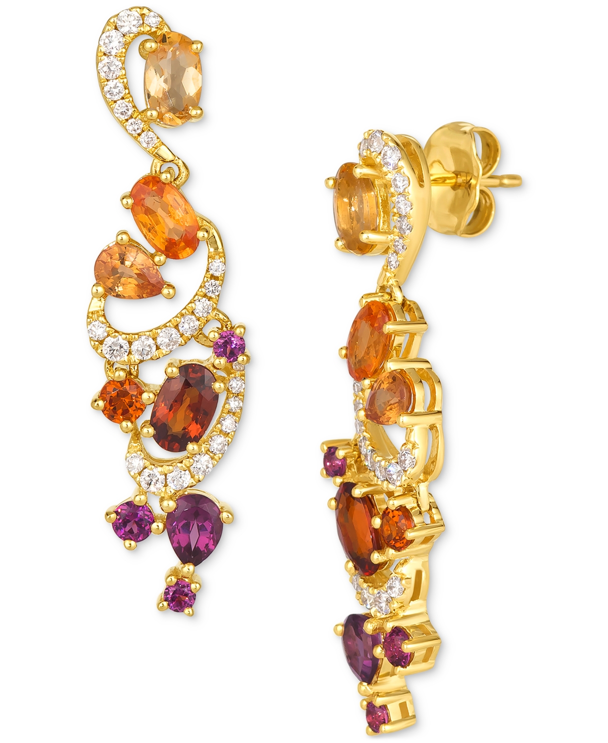 Multi-Gemstone (2-1/2 ct. t.w.) & Vanilla Diamond (1/4 ct. t.w.) Swirl Drop Earrings in 14k Gold