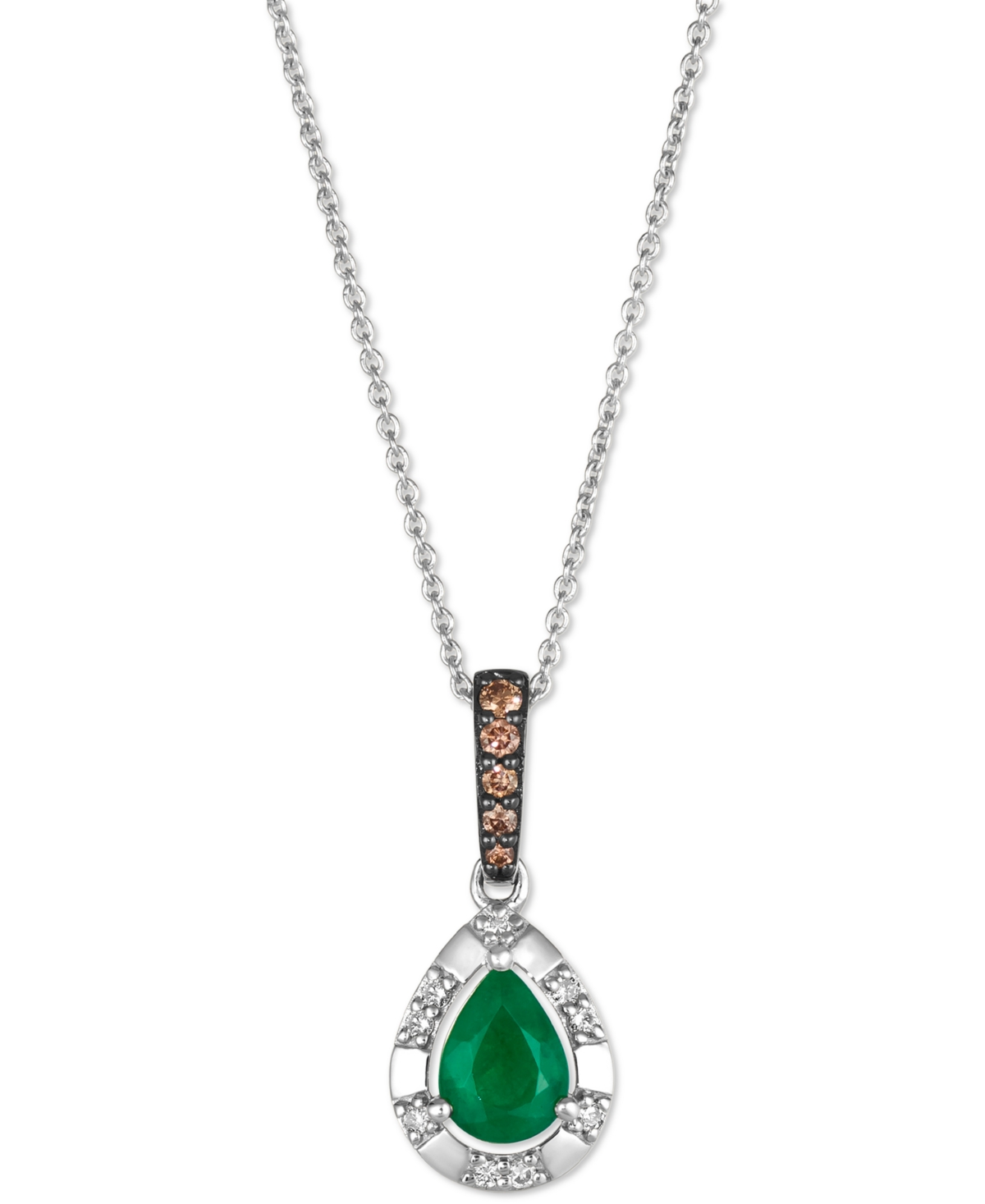 Costa Smeralda Emeralds (1/2 ct. t.w.) & Diamond (1/8 ct. t.w.) Halo Adjustable 20" Pendant Necklace in 14k White Gold - K Wg