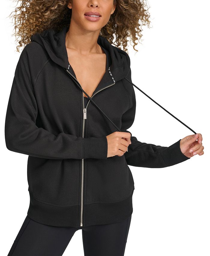 DKNY Women's Oversized Cotton Zip Up Hoodie Black Size Large