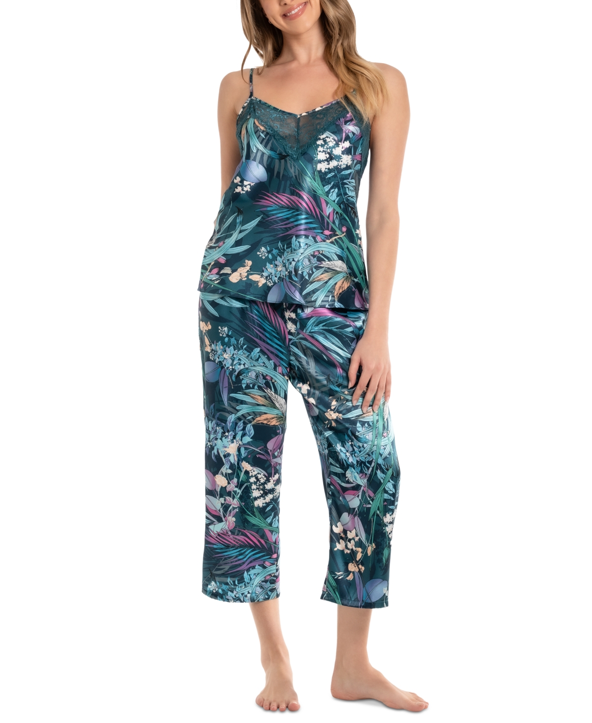 Linea Donatella Women's 2-pc. Cropped Satin Pajamas Set In Turquoise