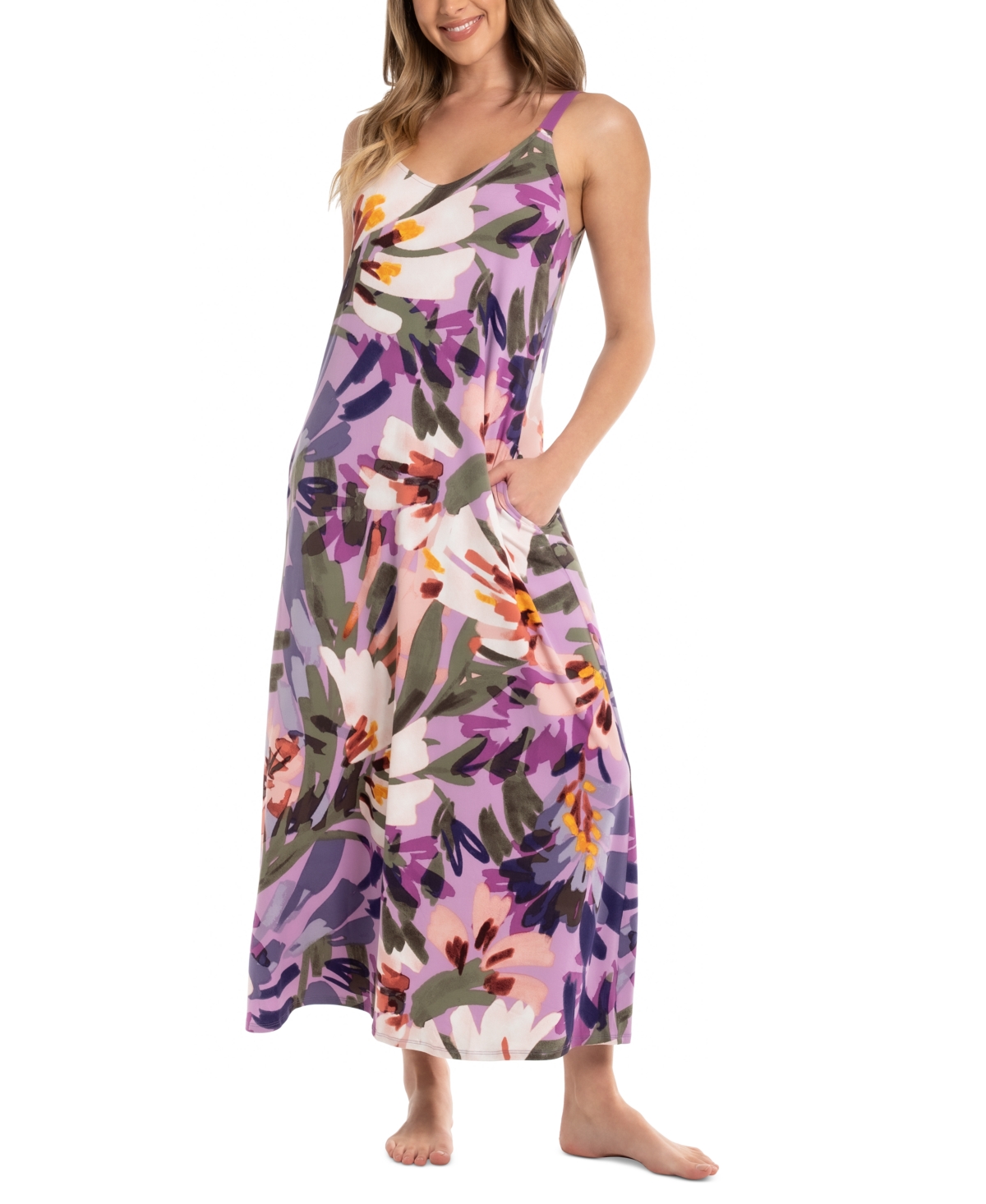 Linea Donatella Women's Printed Sleeveless Nightgown In Purple