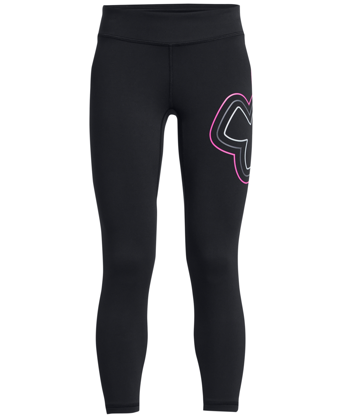 Shop Under Armour Big Girls Motion Branded Ankle Leggings In Black,rebel Pink,castlerock