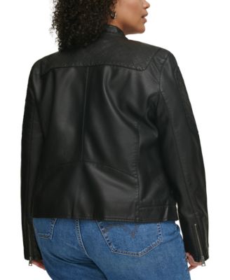 Plus Size Faux Leather Motocross Racer Jacket