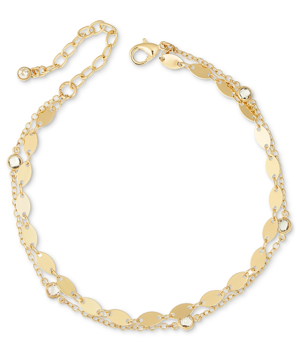 Crystal & Mixed Chain Double-Row Anklet, Created for Macy's - Silver