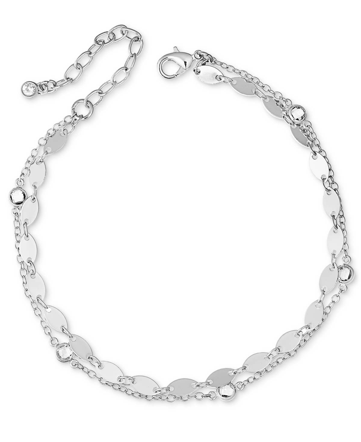 Crystal & Mixed Chain Double-Row Anklet, Created for Macy's - Silver