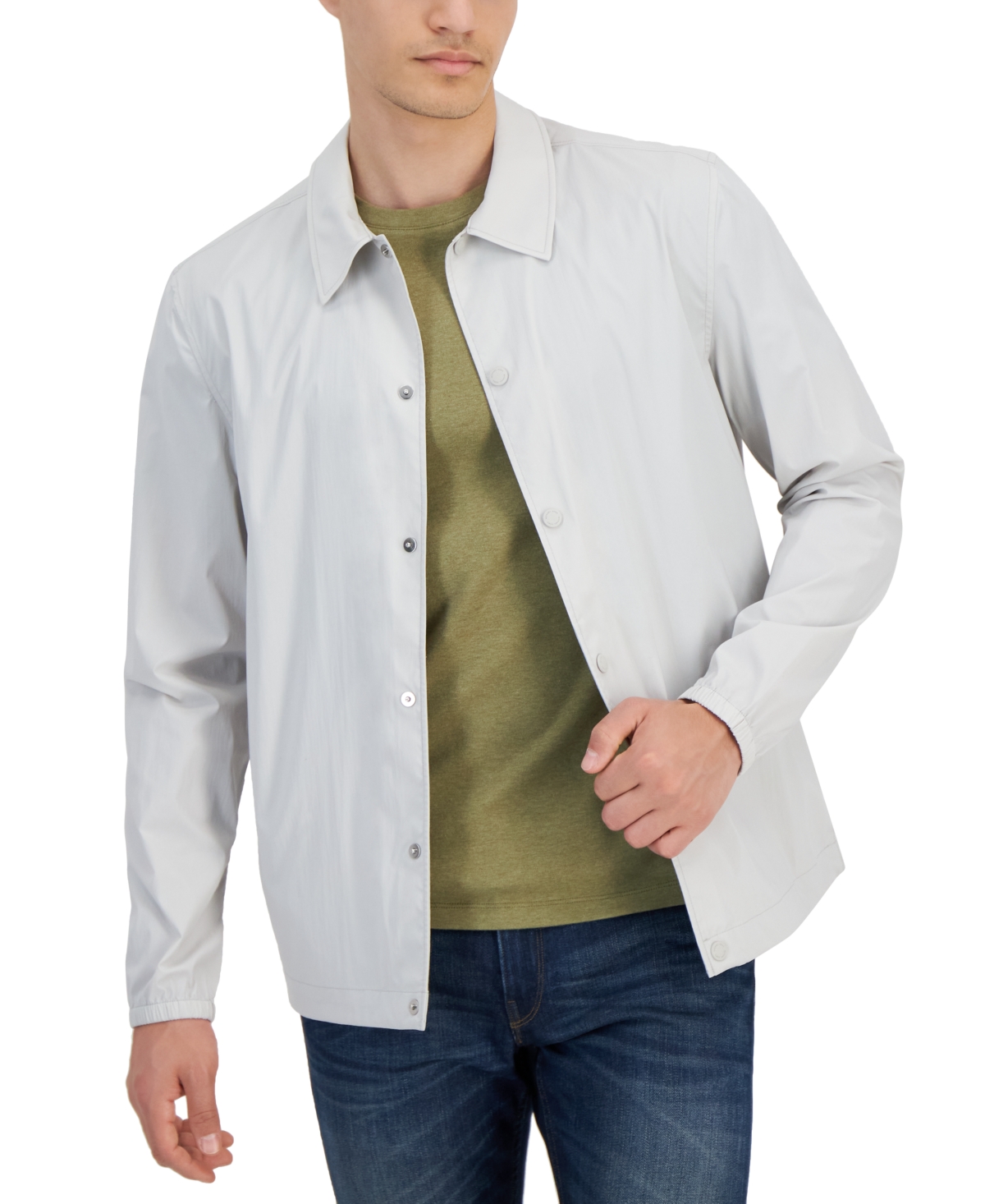 Michael Kors Men's Snap-front Nylon Shirt Jacket In Aluminum