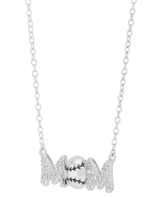 Diamond Baseball Mom Pendant Necklace (1/10 ct. t.w.) in Sterling Silver or 14k Gold-Plated Sterling Silver, 16" + 2" extender