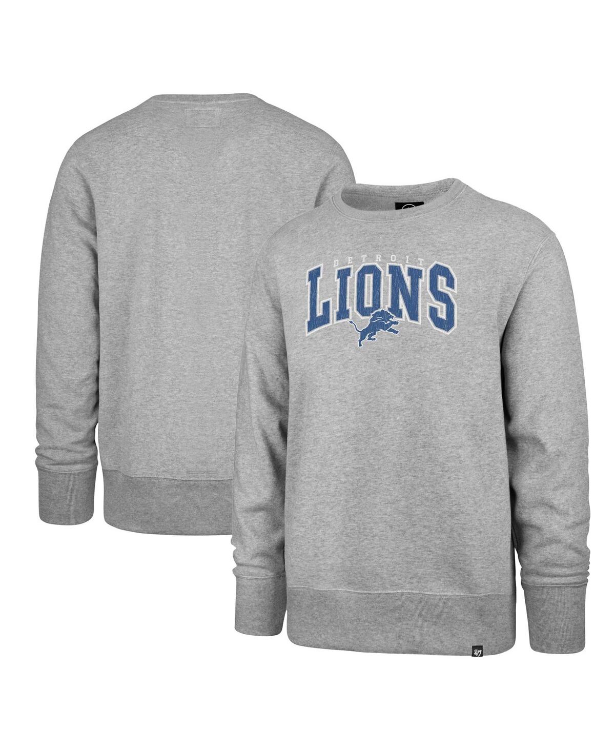 Men's '47 Brand Gray Distressed Detroit Lions Varsity Block Headline Pullover Sweatshirt - Gray