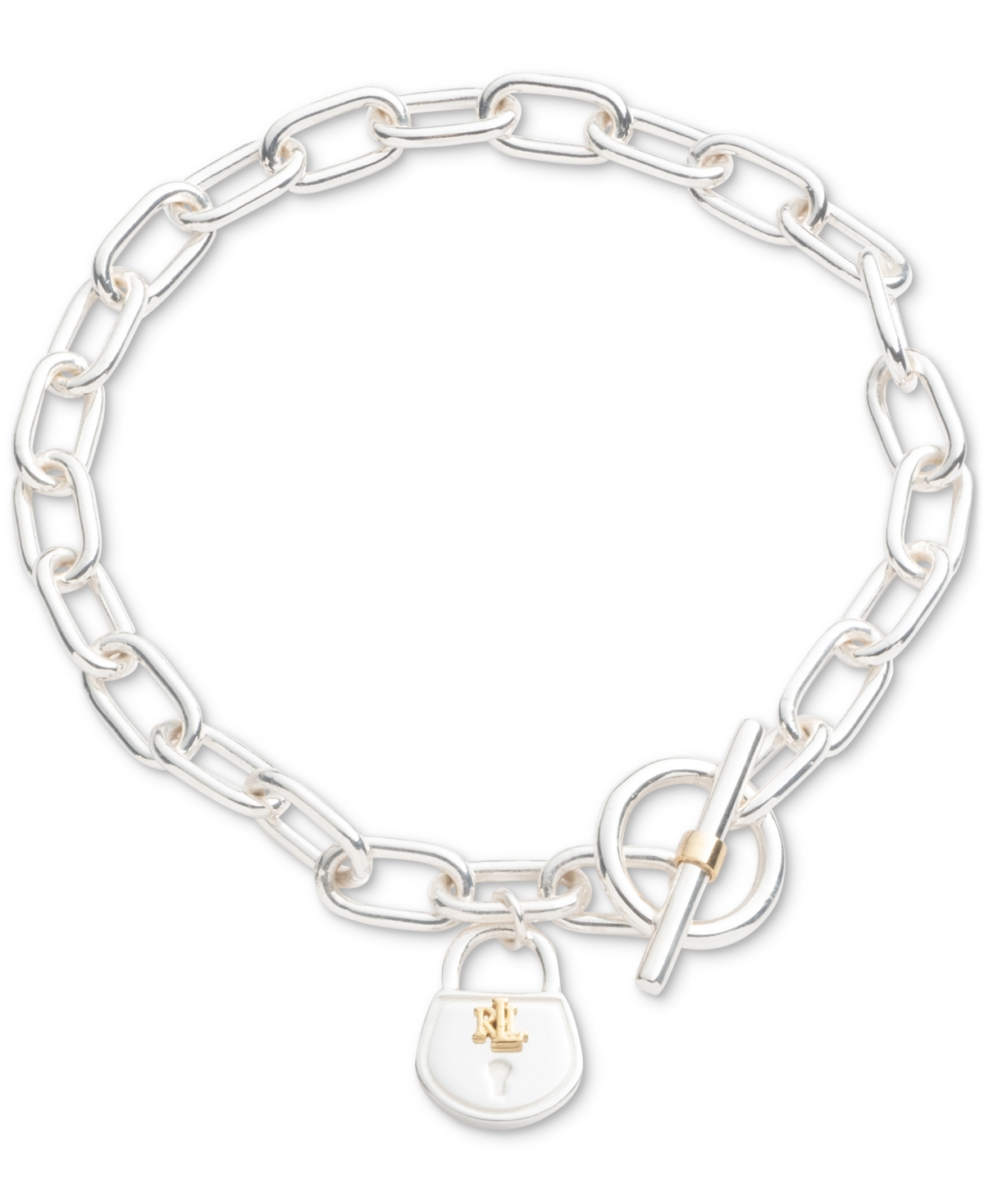 Shop Ralph Lauren Lauren  Two-tone Sterling Silver Padlock Flex Bracelet In Gold,silve