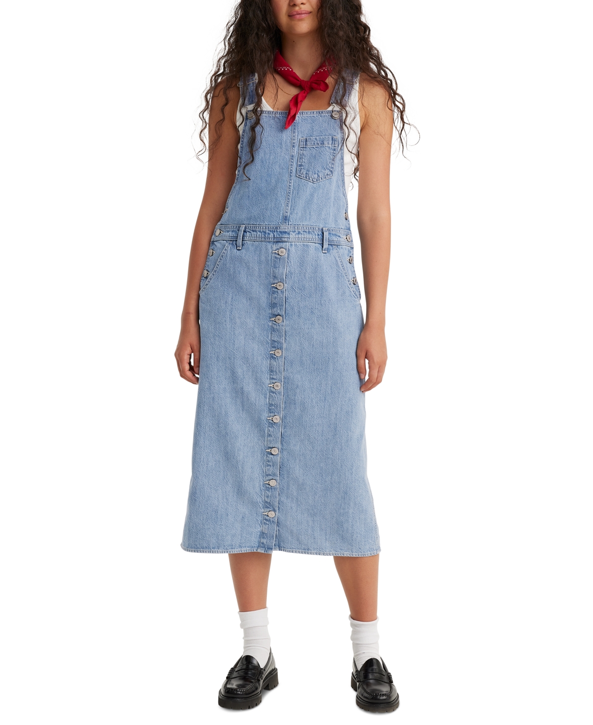 Shop Levi's Women's Tico Cotton Button-front Overalls Dress In Twisted Words