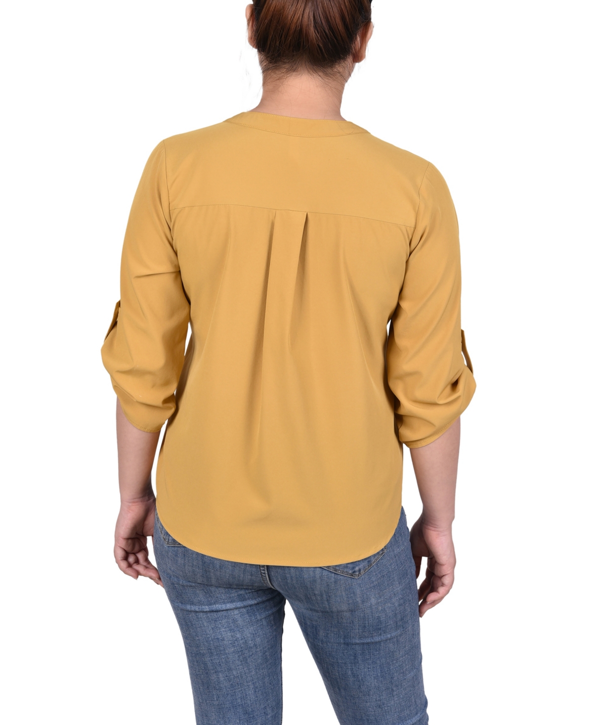 Ny Collection Women's 3/4 Tabbed Sleeve Y Neck Blouse
