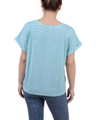 Women's Short Sleeve Embroidered Tie Front Top