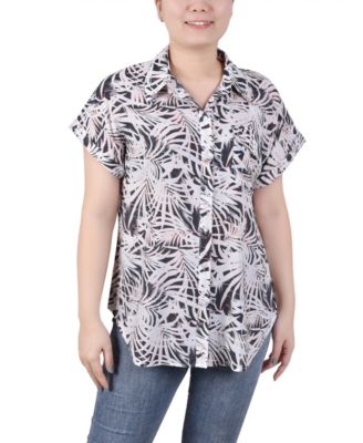 Women's Short Rolled Sleeve Button Front Blouse
