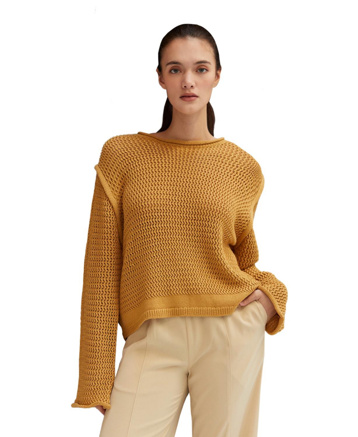 Women's Salma Cotton Weave Pullover - Dark yellow + midsummer gold