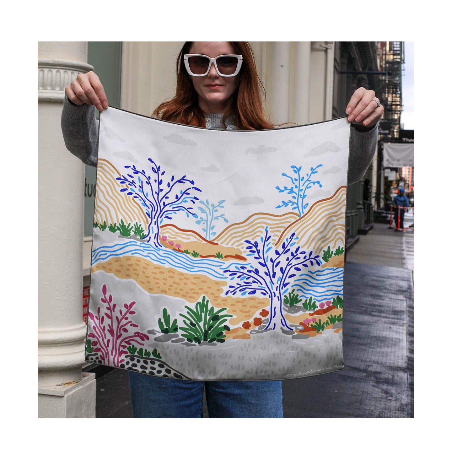 Женские аксессуары Jessie Zhao New York Silk Bandana Of After Sunset, цвет: Синий / Розовый — фото 3