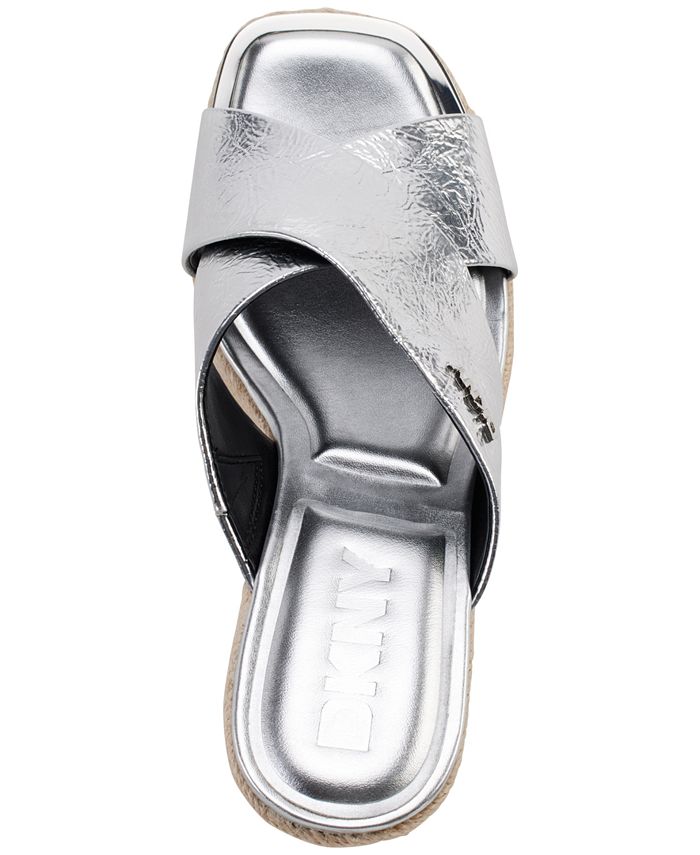 DKNY Womens Nola Wedge Sandals Thong Slip on Silver Size 9M
