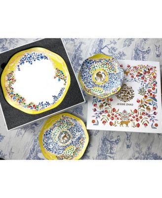 Set Of Three Yellow Garden Bone China Plates