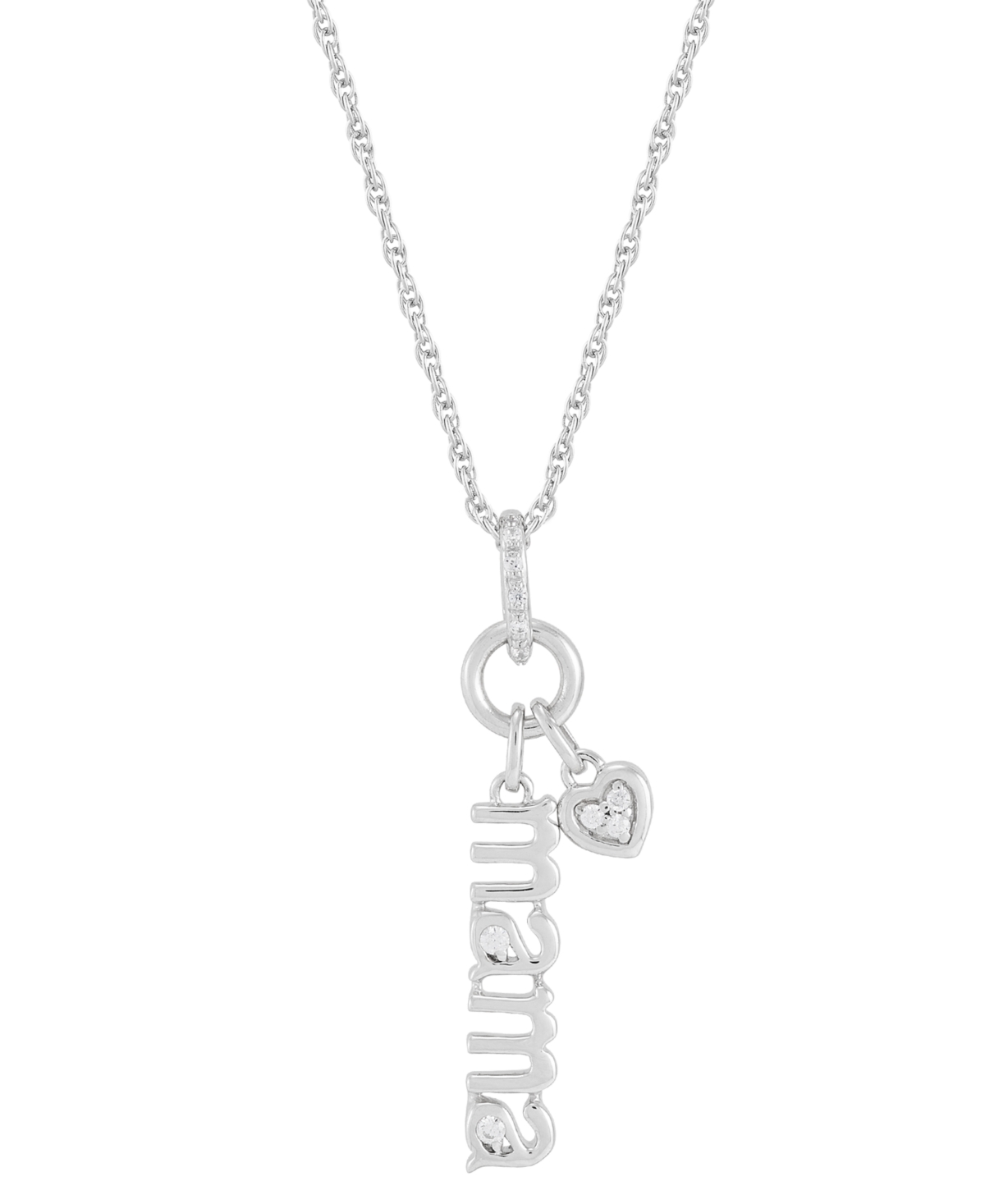 Shop Macy's Diamond Heart Mama Pendant Necklace (1/20 Ct. T.w.) In Sterling Silver Or 14k Gold-plated Sterling S