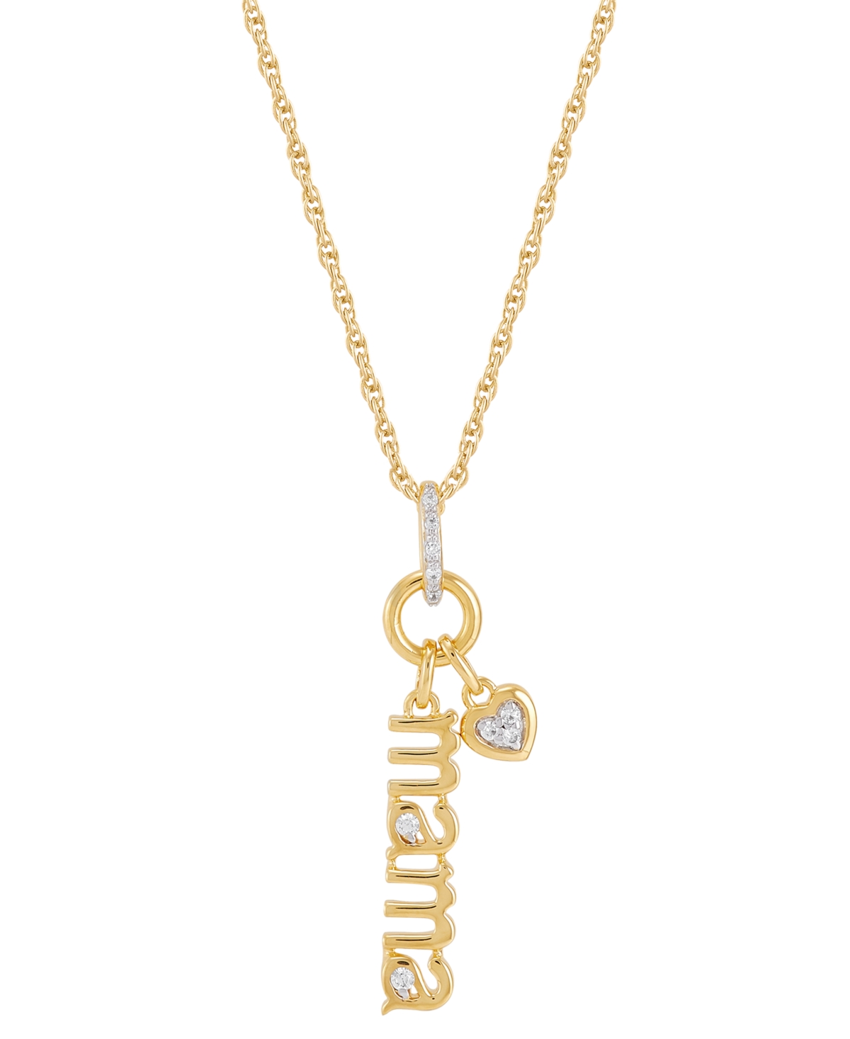 Diamond Heart Mama Pendant Necklace (1/20 ct. t.w.) in Sterling Silver or 14k Gold-Plated Sterling Silver, 16" + 2" extender - Gold-Plated Sterling Si