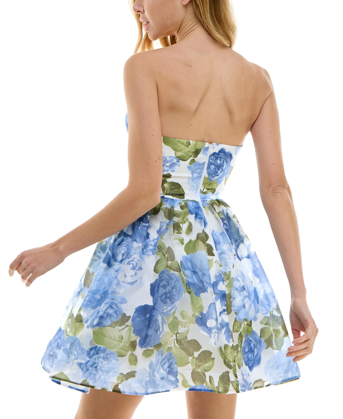 Shop City Studios Juniors' Short Rosette Party Dress In Blue,ivory