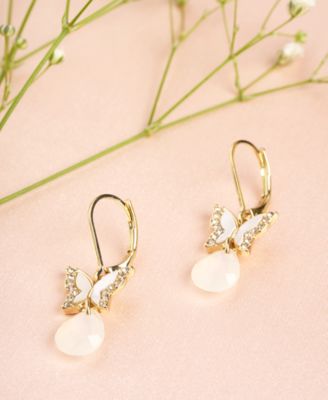 Gold-Tone Butterfly Stone Drop Earrings