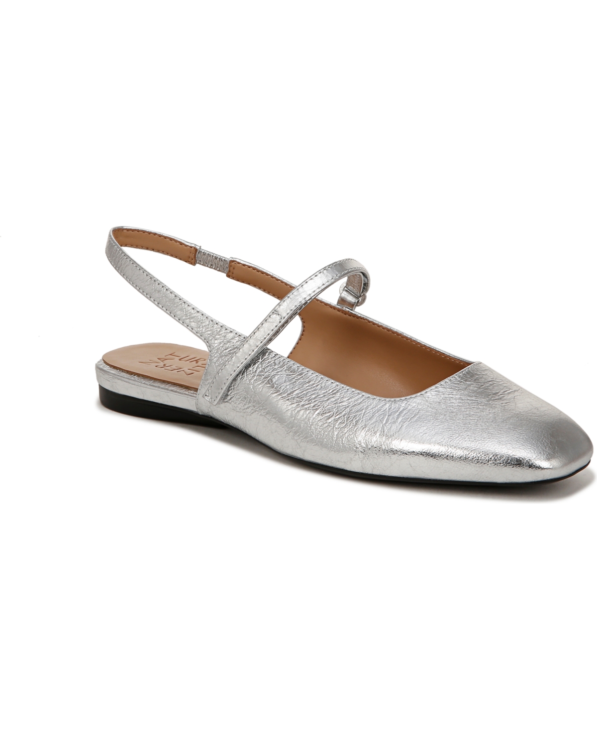 Naturalizer Connie Slingback Flats In Silver Leather