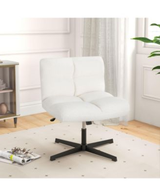Cross Legged Office Chair Armless Office Desk Chair with Imitation Lamb Fleece