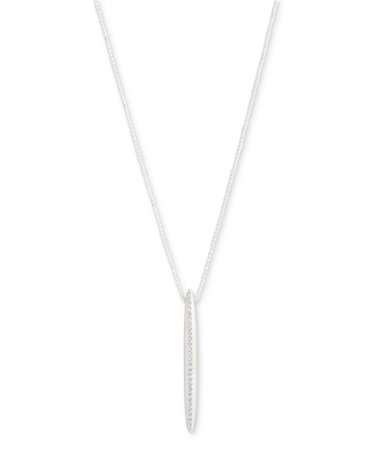 Lauren Ralph Lauren Sterling Silver Pave Sculpted Bar 40" Adjustable Pendant Necklace - Crystal Wh