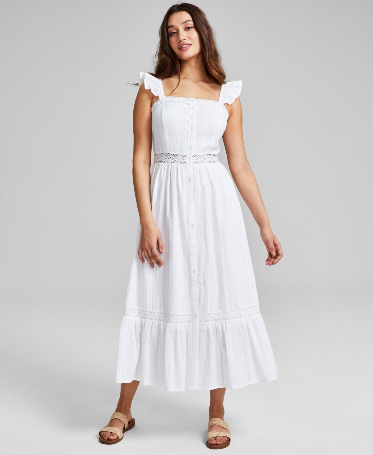 Women's Crochet Trim Cotton Maxi Dress, Created for Macy's - White