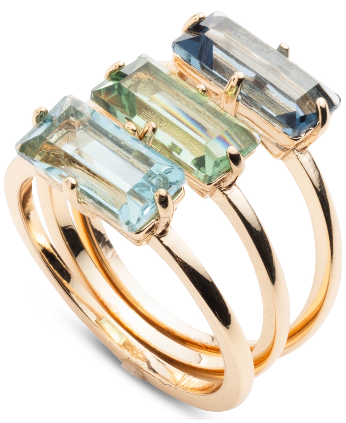Gold-Tone 3-Pc.Set Baguette Stone Stack Rings - Blue