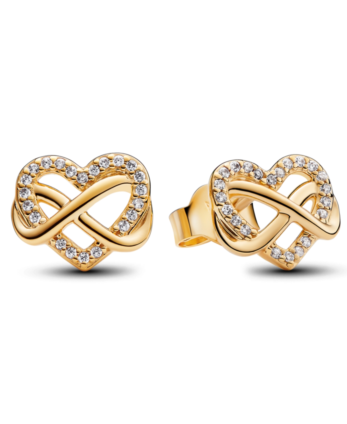 Sparkling Infinity Heart Stud Earrings - Gold