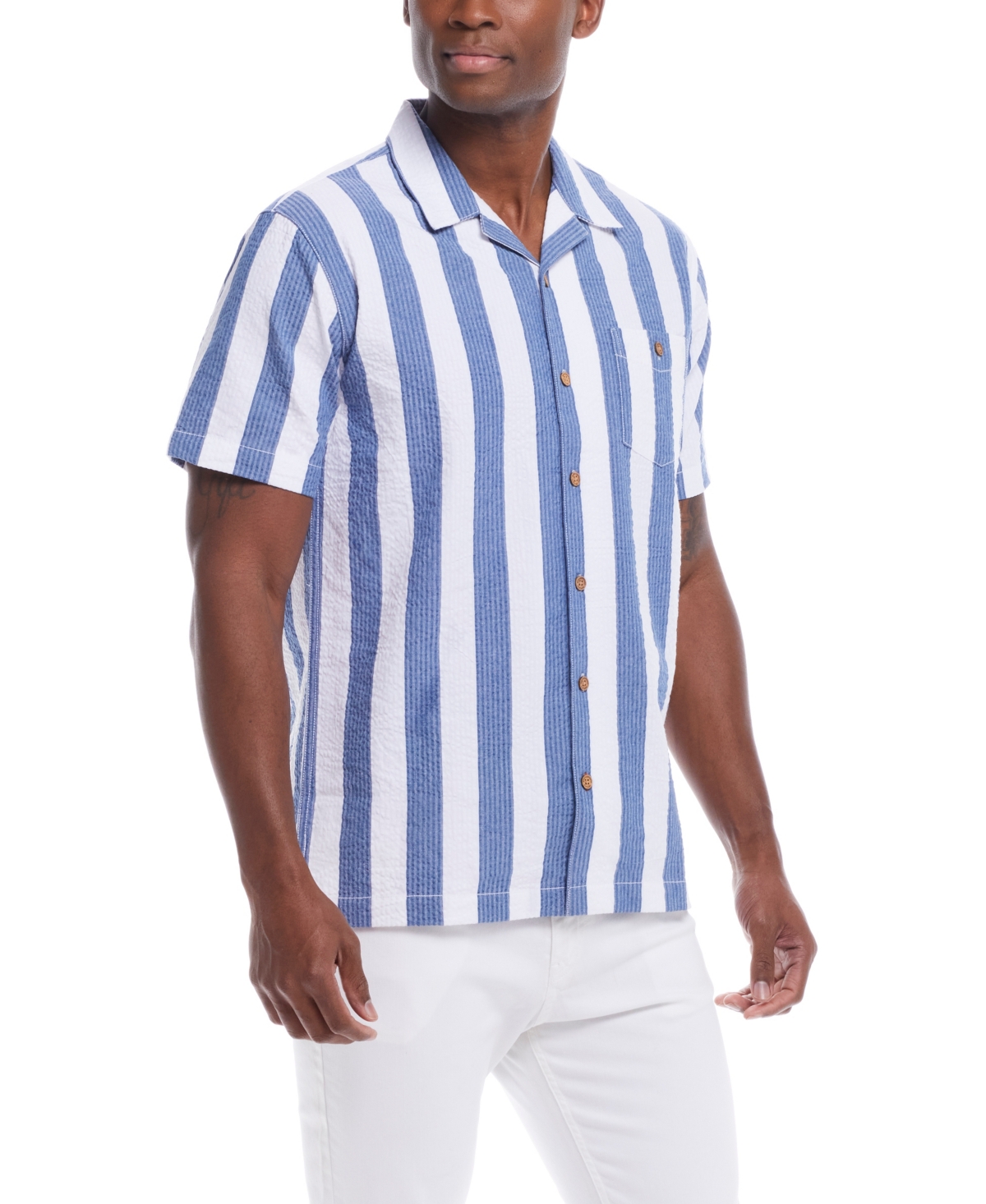 Shop Weatherproof Vintage Men's Short Sleeve Cotton Seersucker Shirt In Bright Cobalt