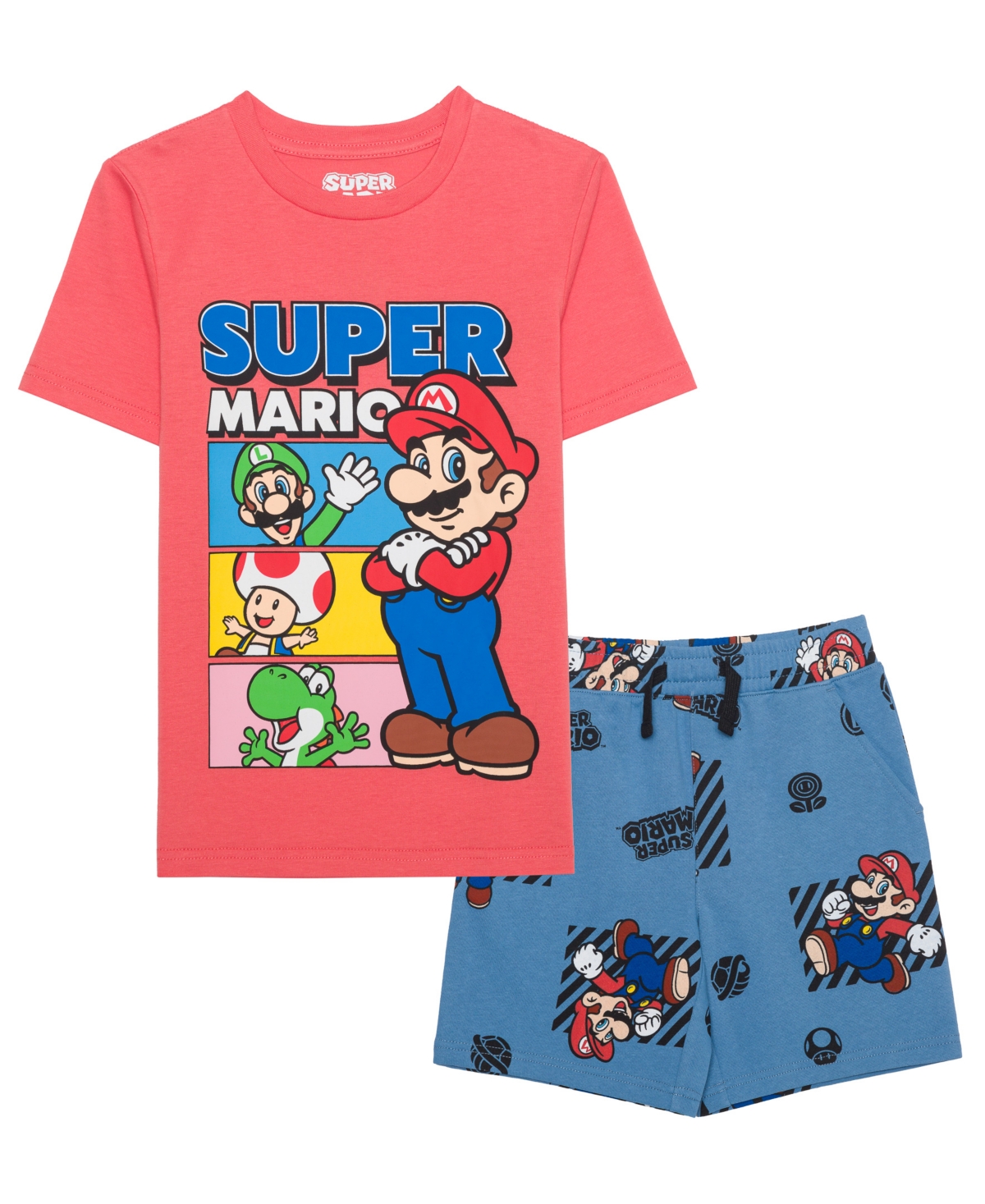 Hybrid Kids' Toddler And Little Boys Super Mario Short Sleeve T-shirt And Shorts, 2 Pc Set In Blue