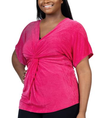Plus Size V Neck Knot Front Kimono Sleeve Top