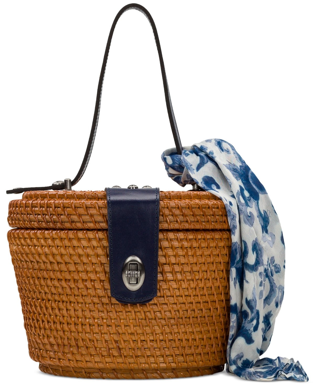Caselle Small Wicker Basket Bag with Scarf - Natural/Oceano