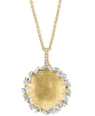 EFFY Collection EFFY® Diamond Mixed Cut Textured Disc 18" Pendant Necklace (5/8 ct. t.w.) in 14k Gold