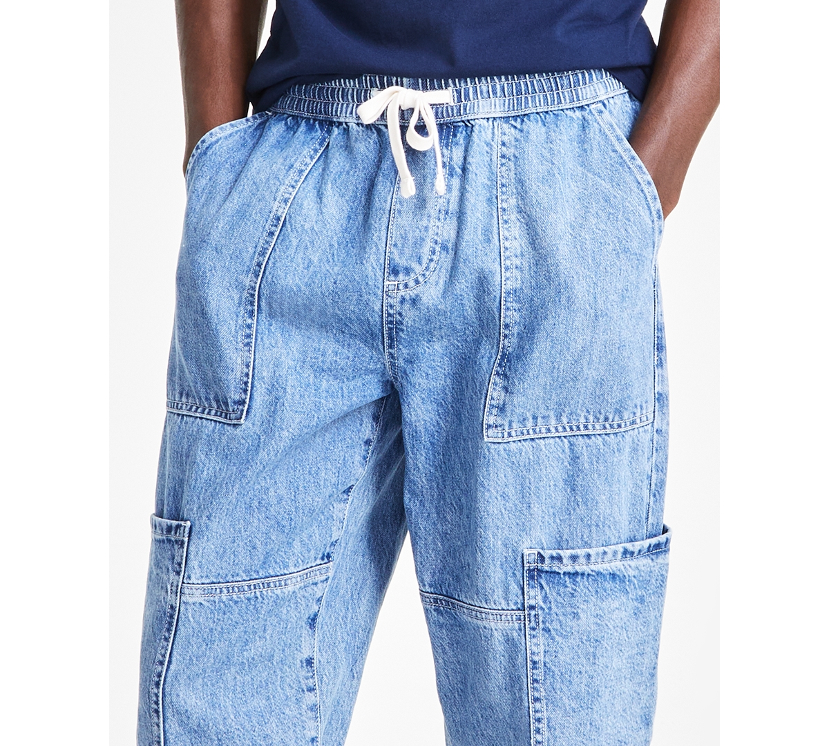 Sun + Stone Men's Soft UtilityBlue Cargo Jeans, Created for Macy's - Ocean