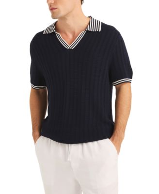 Nautica - Men's Textured Short-Sleeve Striped-Trim Polo Sweater