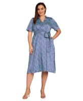 Tahari Plus Size Printed Tie-Waist Short-Sleeve Shirtdress - Aqua Lime