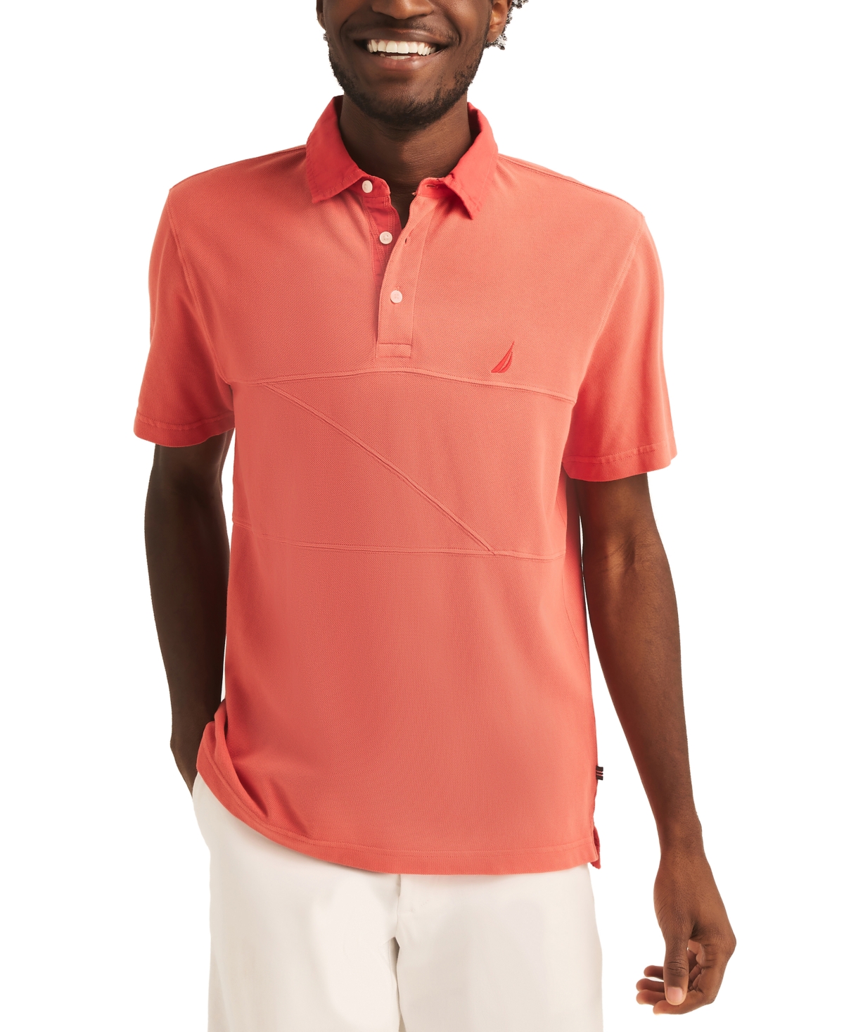 Men's Textured Pieced Pique Short Sleeve Polo Shirt - Pepper Red