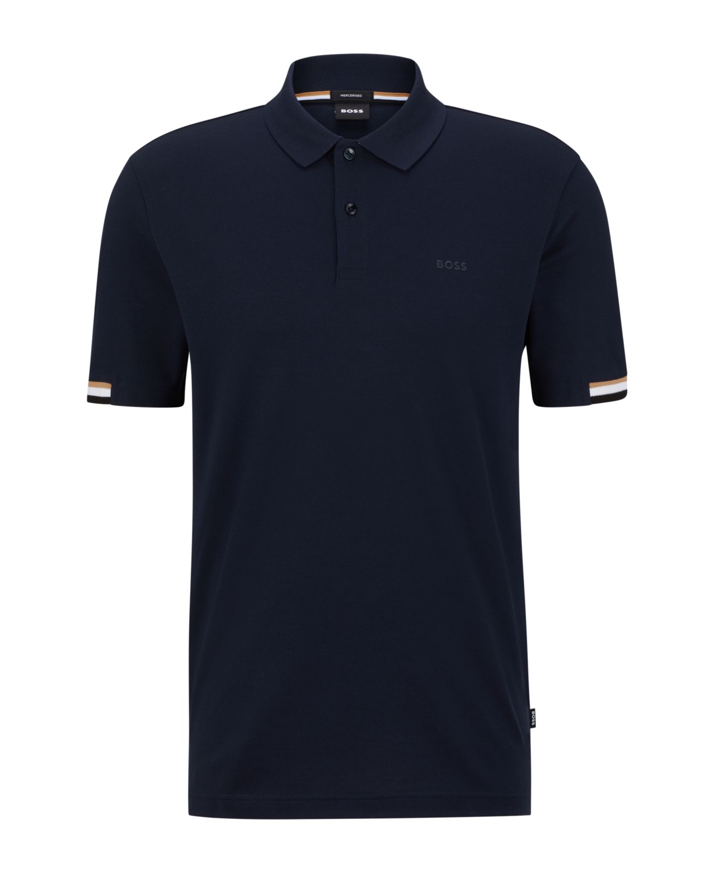 Мужское поло Hugo Boss Mercerised-Cotton Regular-Fit Polo Shirt, цвет: Тёмный синий — фото 4