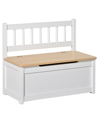 Qaba Kids 2-in-1 Wooden Toy Storage Box Seat Bench Storage Chest w ...