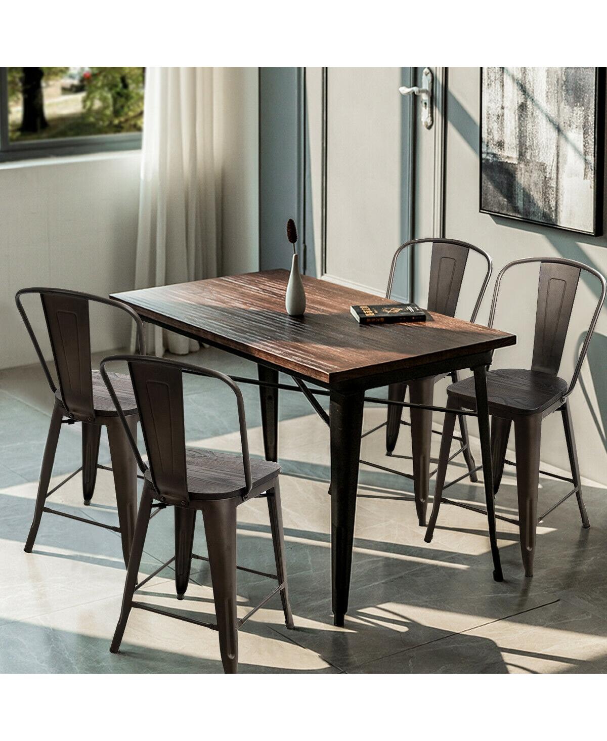 Set of 4 Industrial Metal Counter Stool Dining Chairs with Removable Backrests