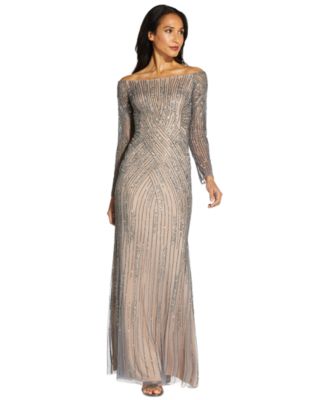 sequin evening dresses by adrianna papell Sleeveless Sequin Floral Lace Gown In Midnight Multi Nude main image 1