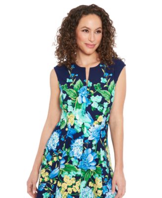 Petite Split-Neck Floral-Print Fit & Flare Dress